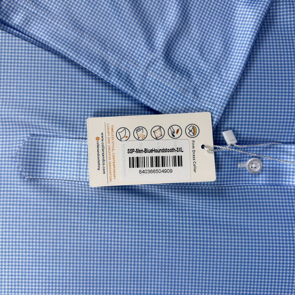 Collars Co Polo Shirt Mens 3XL Blue Micro Houndstooth Performance Office New - Picture 4 of 7
